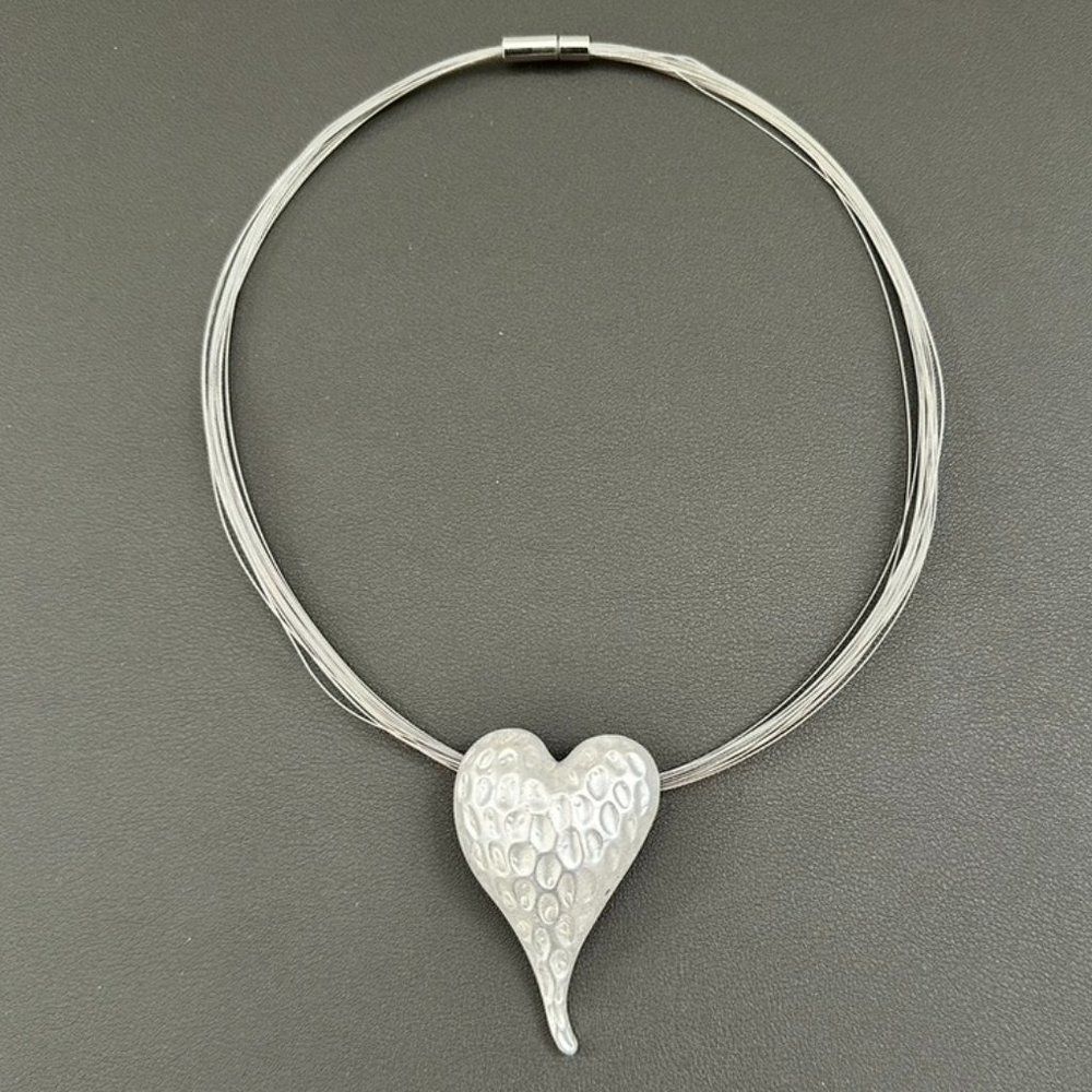 Silver Tone Heart Love Statement Necklace